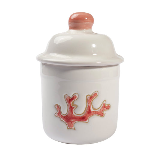 Barattolo con Coperchio in Ceramica con Decoro Corallo - Artigianato Pasella