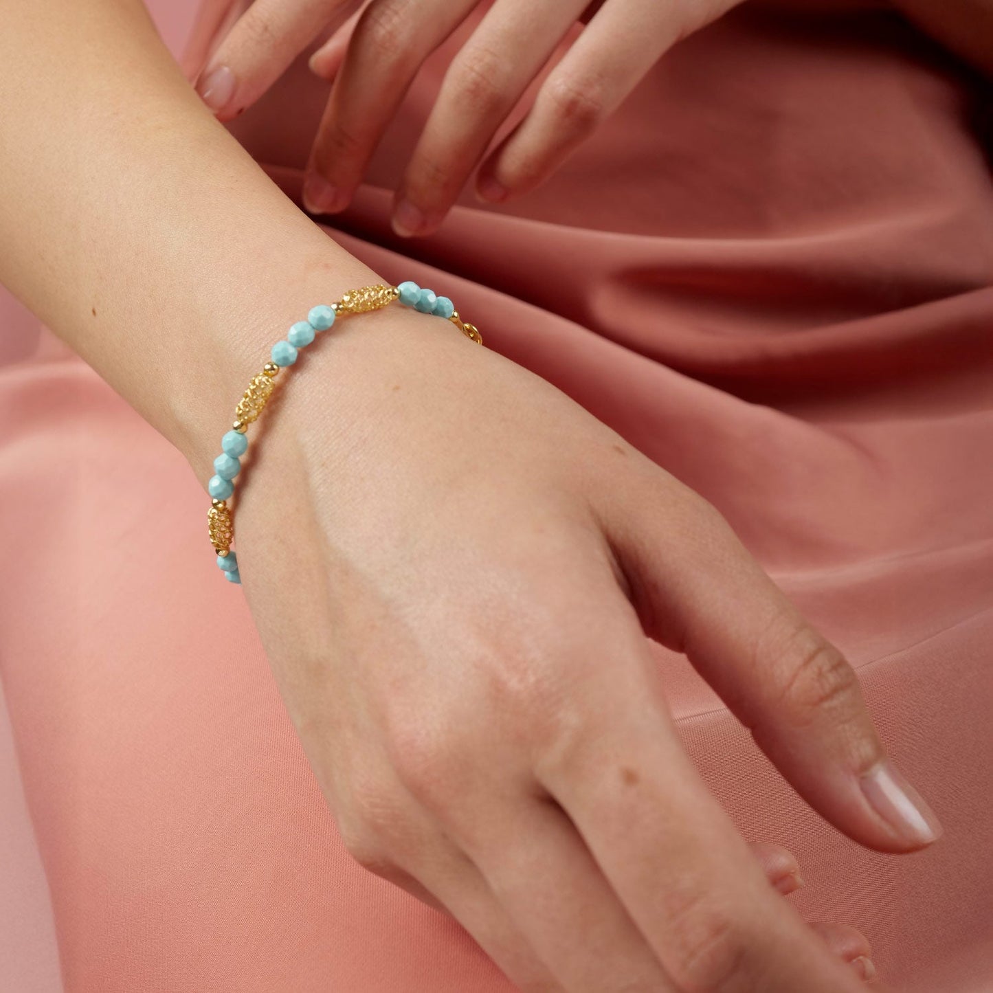 Bracciale Artigianale in Argento con Sfere in Pasta Turchese - Artigianato Pasella