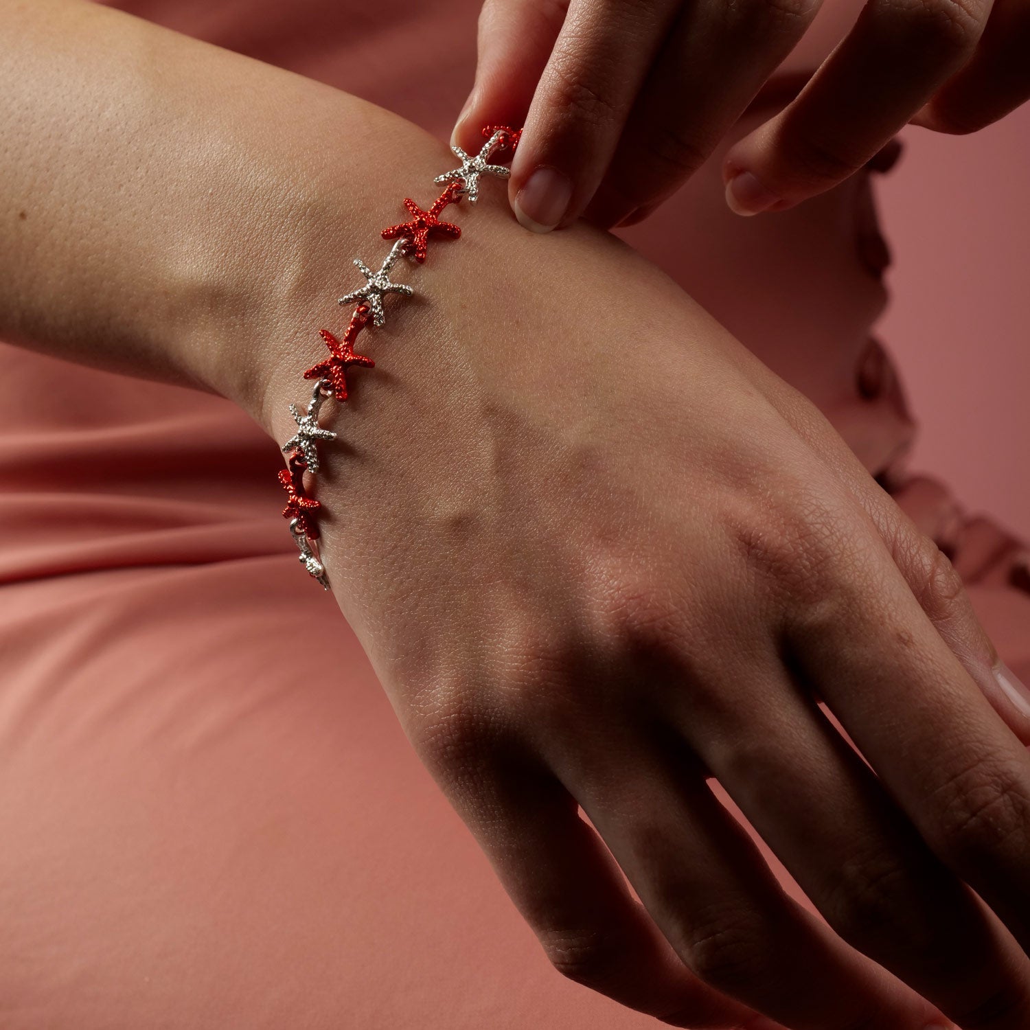 Bracciale in Argento con Stelle Marine Smaltate - Artigianato Pasella