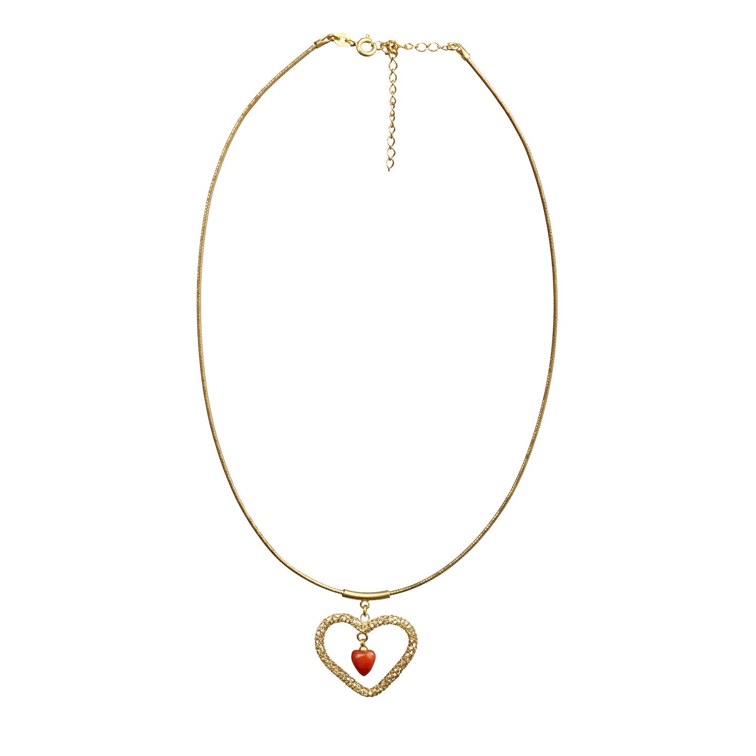 Collana Artigianale in Argento con Ciondolo Cuore e Corallo - Artigianato Pasella
