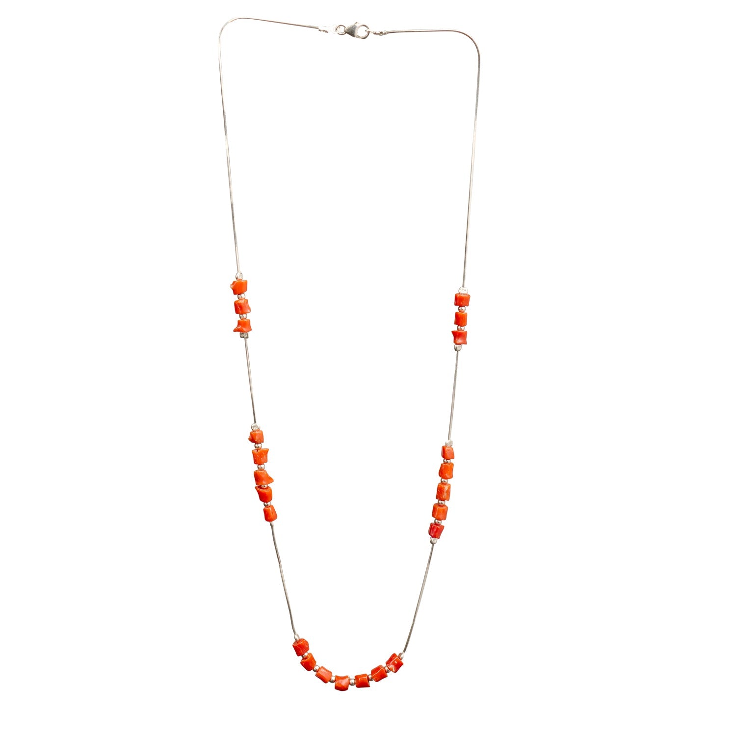 Collana Artigianale in Argento con Corallo Rosso Naturale - Artigianato Pasella
