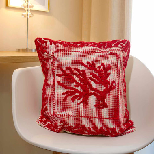 Cuscino in Cotone, Decoro Corallo Rosso - Artigianato Pasella