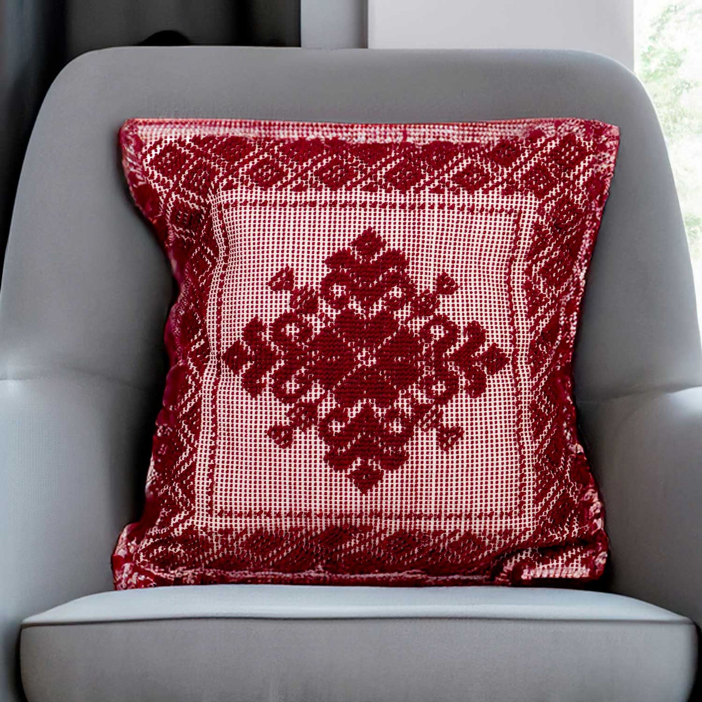 Cuscino in Cotone decoro Giglio Bordeaux* - Artigianato Pasella