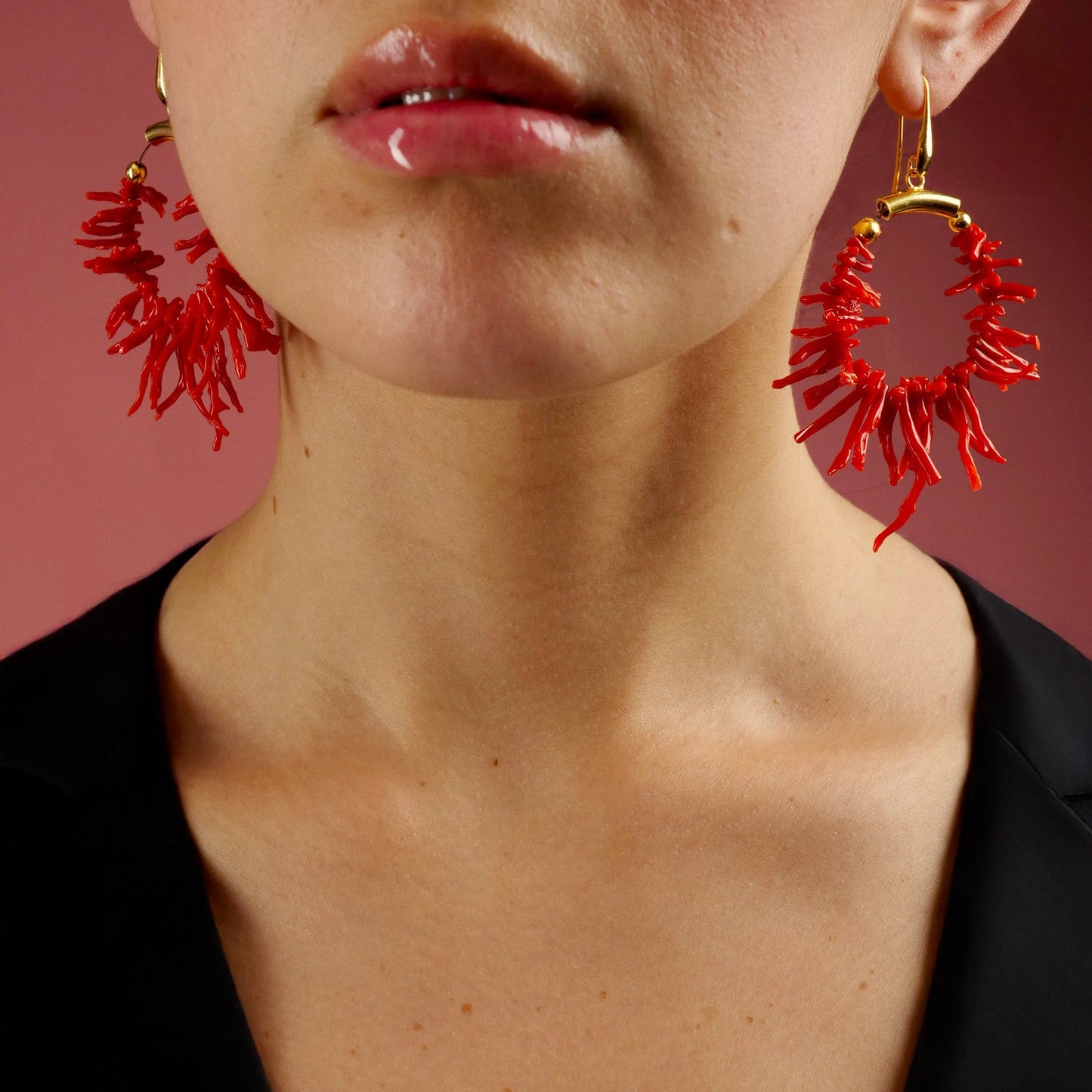 Orecchini Circolari in Argento con Corallo Rosso - Artigianato Pasella