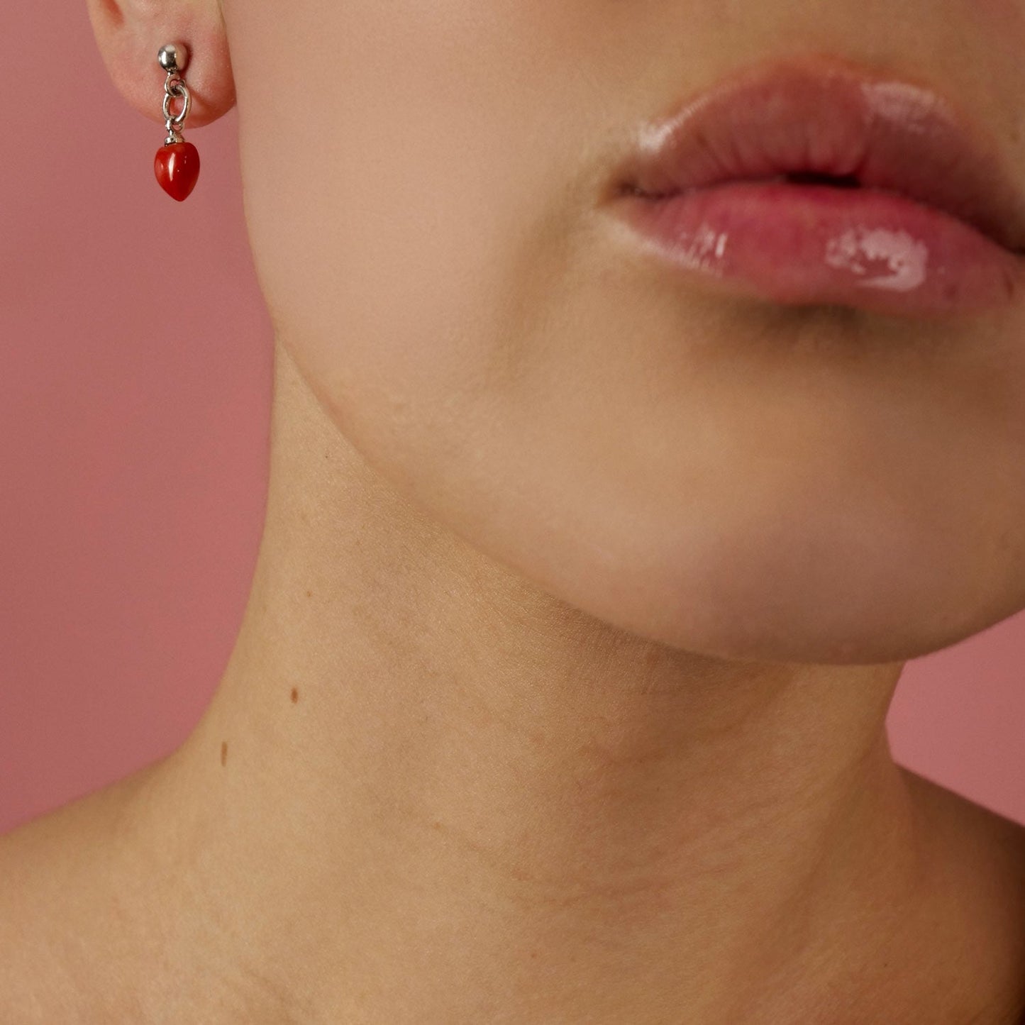 Orecchini in Argento con Cuore Rosso Corallo - Artigianato Pasella