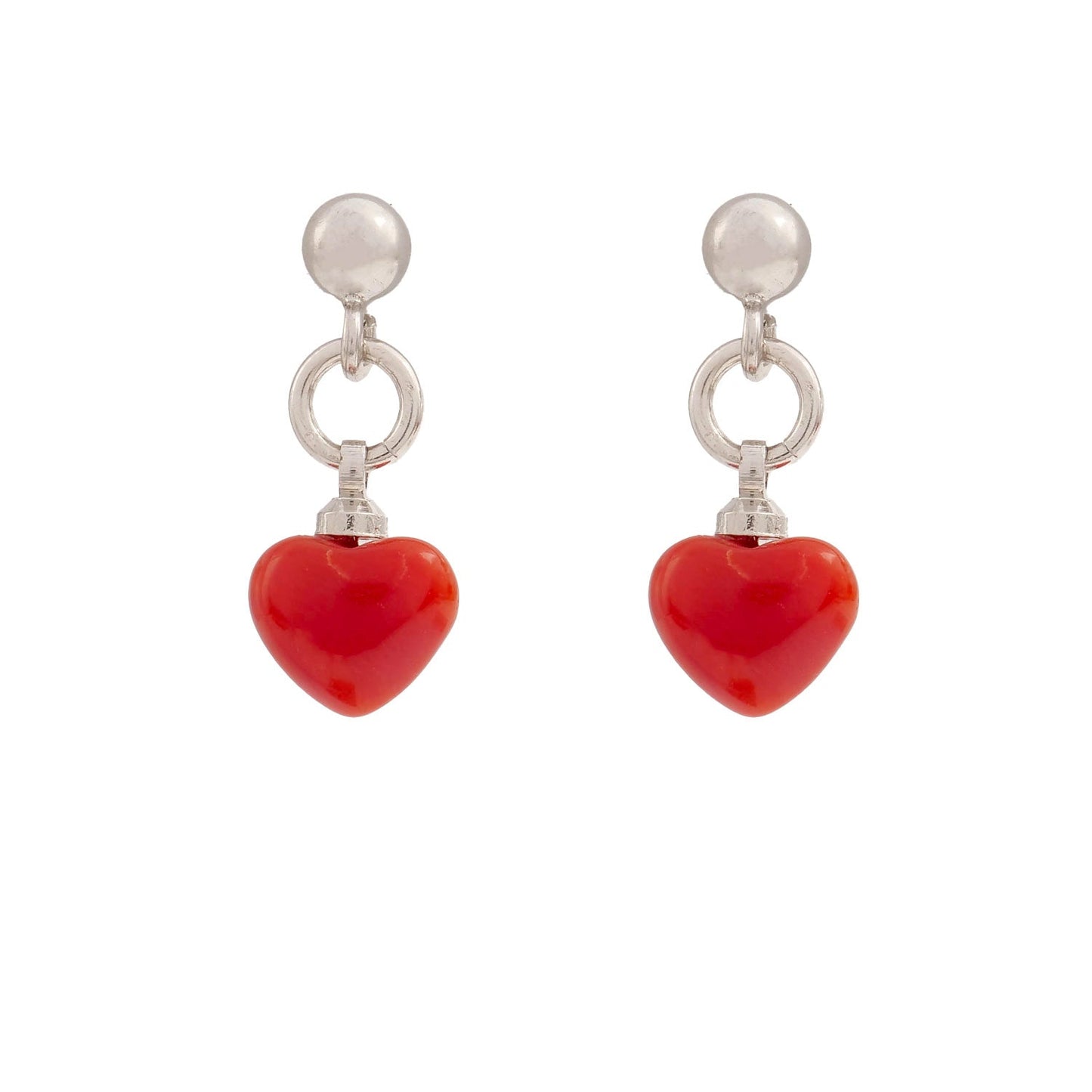 Orecchini in Argento con Cuore Rosso Corallo - Artigianato Pasella