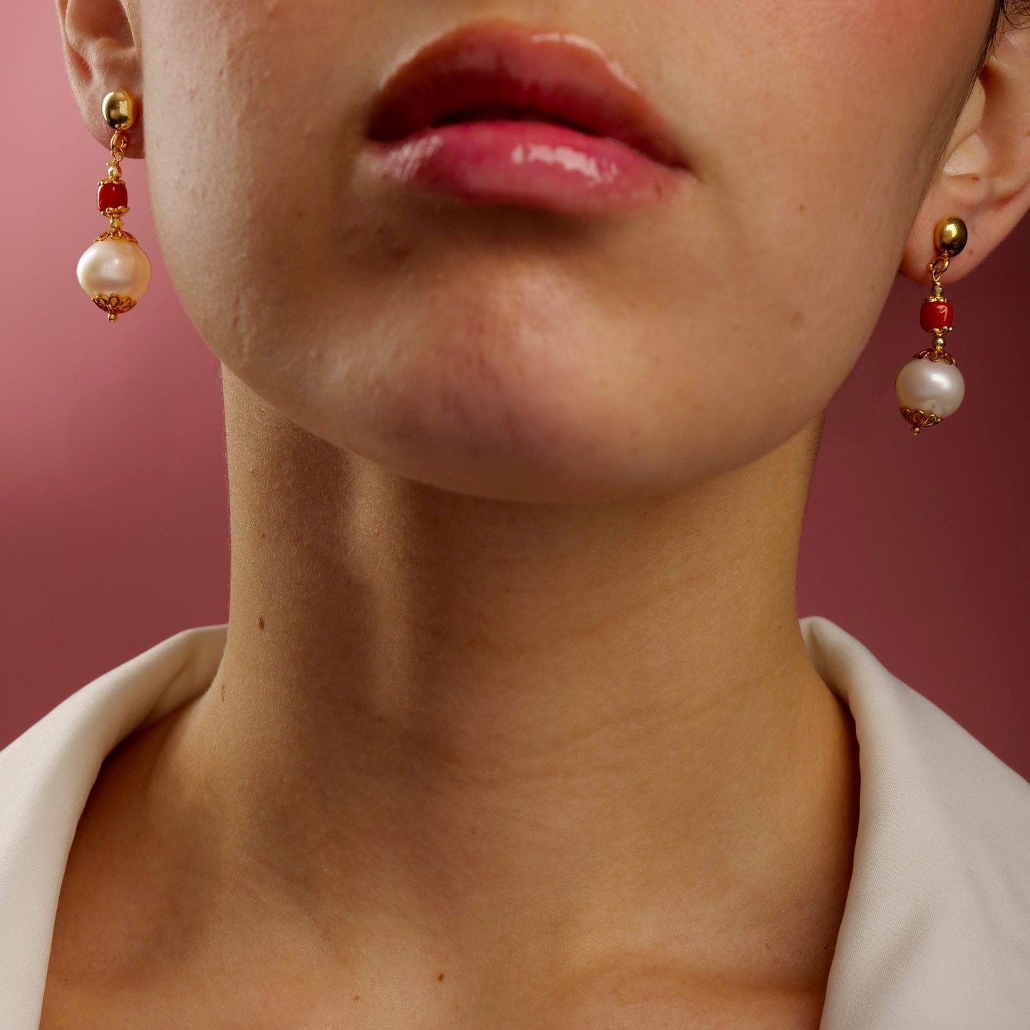 Orecchini in Argento con Perla e Corallo - Artigianato Pasella