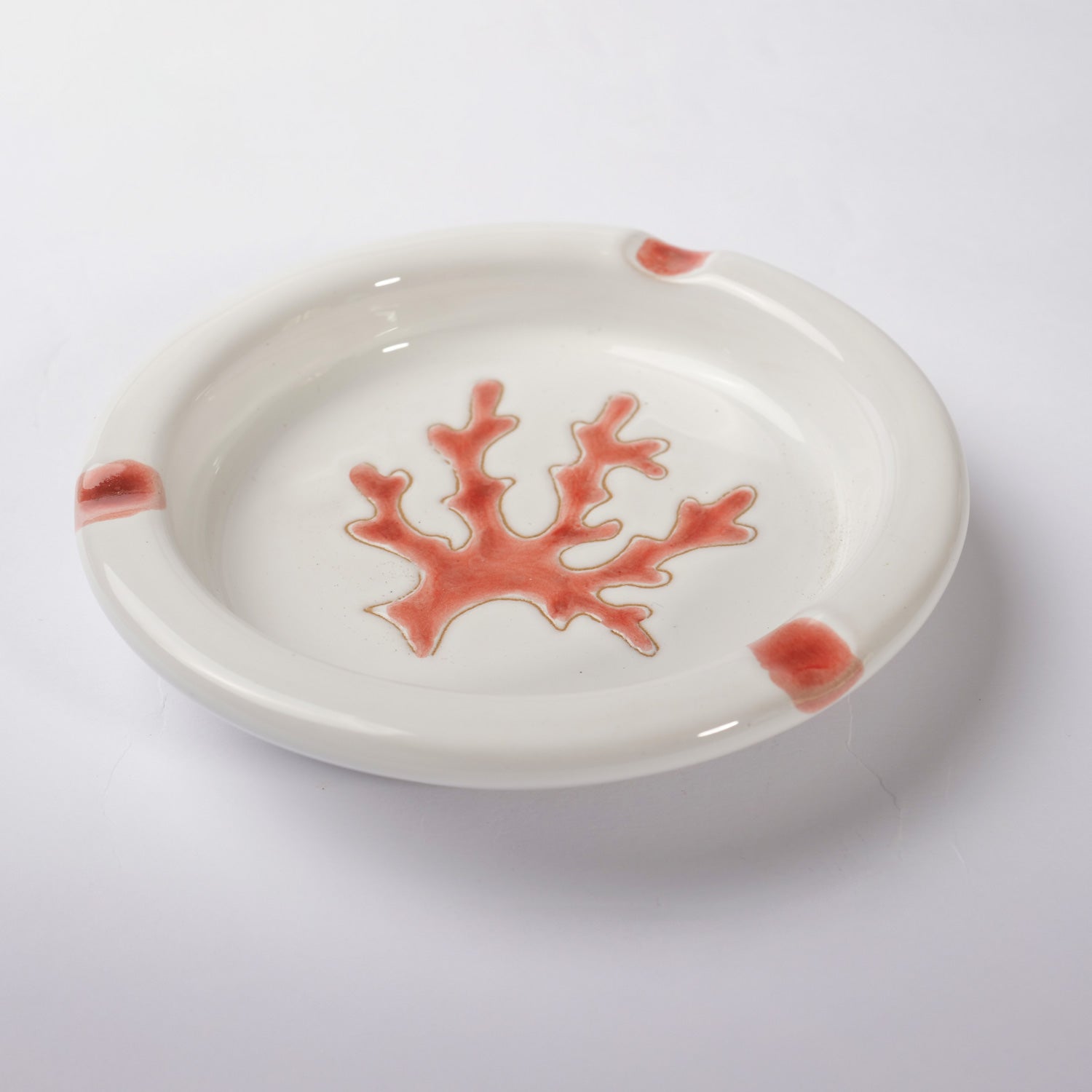 Posacenere rotondo in Ceramica con motivo Corallo Rosso - Artigianato Pasella