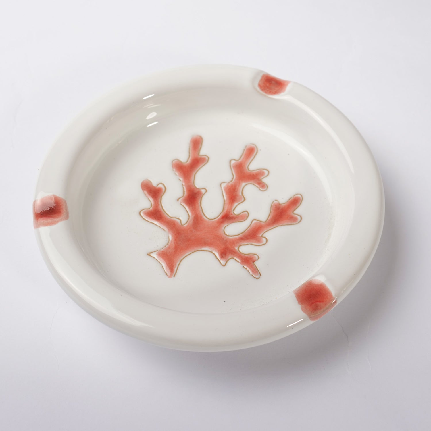 Posacenere rotondo in Ceramica con motivo Corallo Rosso - Artigianato Pasella