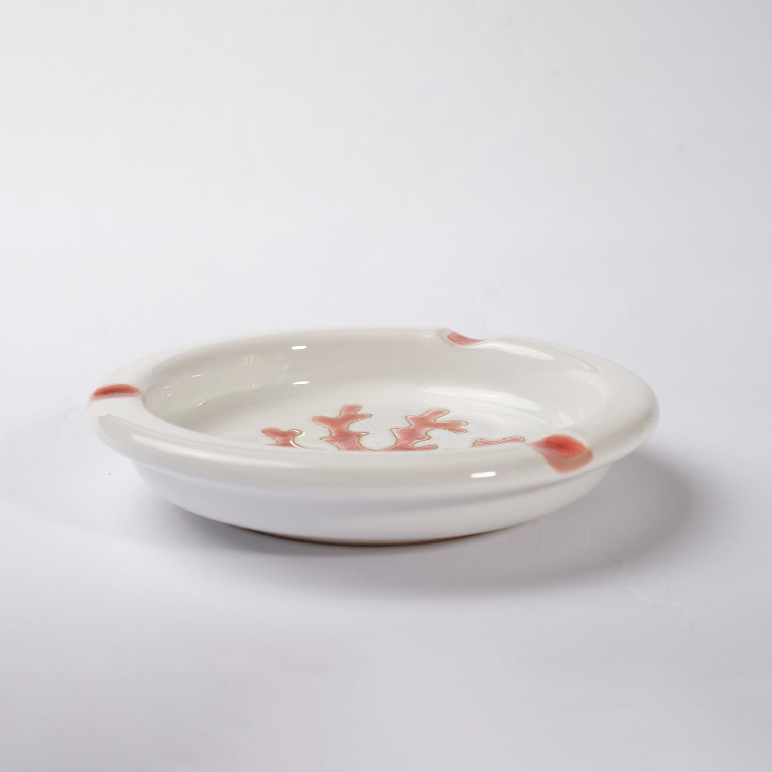 Posacenere rotondo in Ceramica con motivo Corallo Rosso - Artigianato Pasella