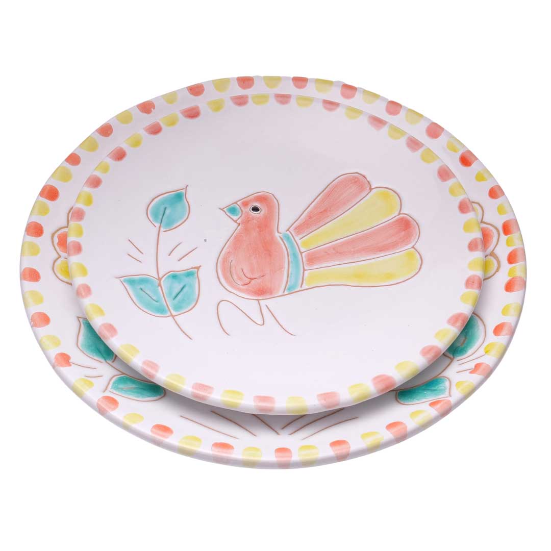 Set Piatti con motivo Pavoncella Arancione - Artigianato Pasella