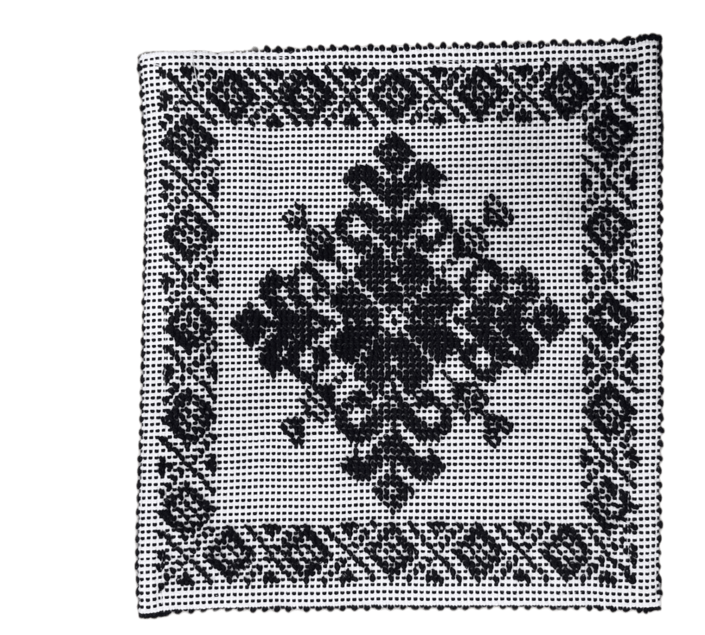 Tappetino - centrino sardo, cotone, lavorazione meccanica, decorazione giglio nero, 35x35 cm - Artigianato Pasella