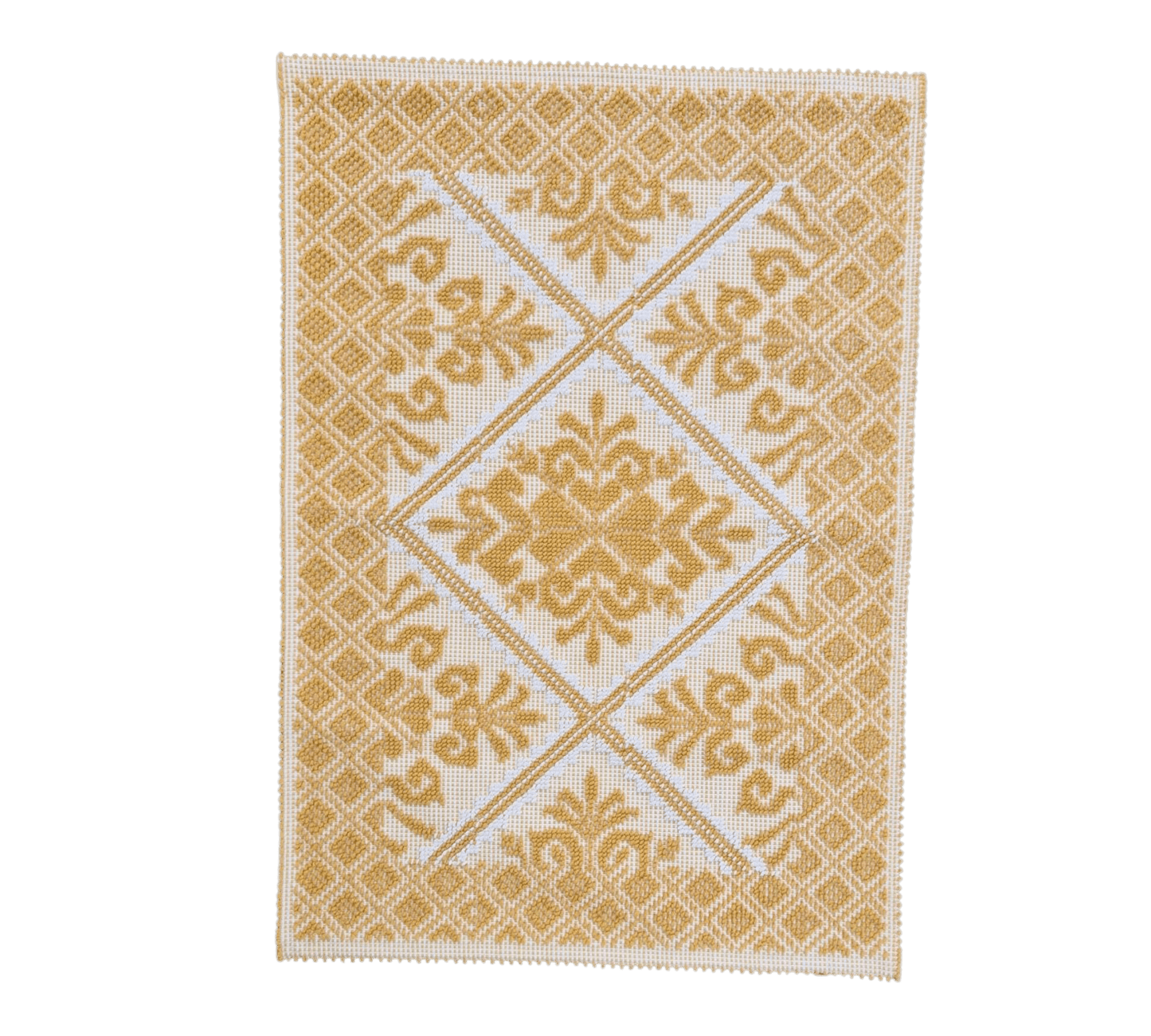 Tappeto sardo, lavorazione meccanica, cotone, giglio giallo e bianco, 55x80 cm - Artigianato Pasella