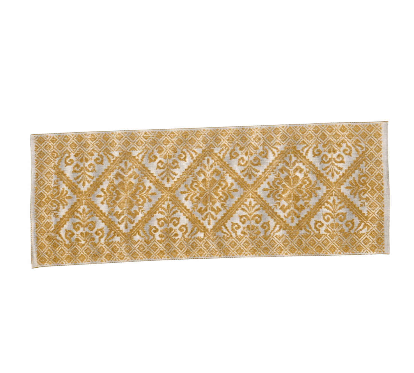 Tappeto sardo, lavorazione meccanica, decorazione giglio giallo e bianco, misura 55x140 - Artigianato Pasella