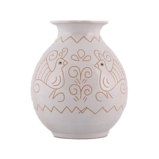 Vaso grande con motivo pavoncella bianca
