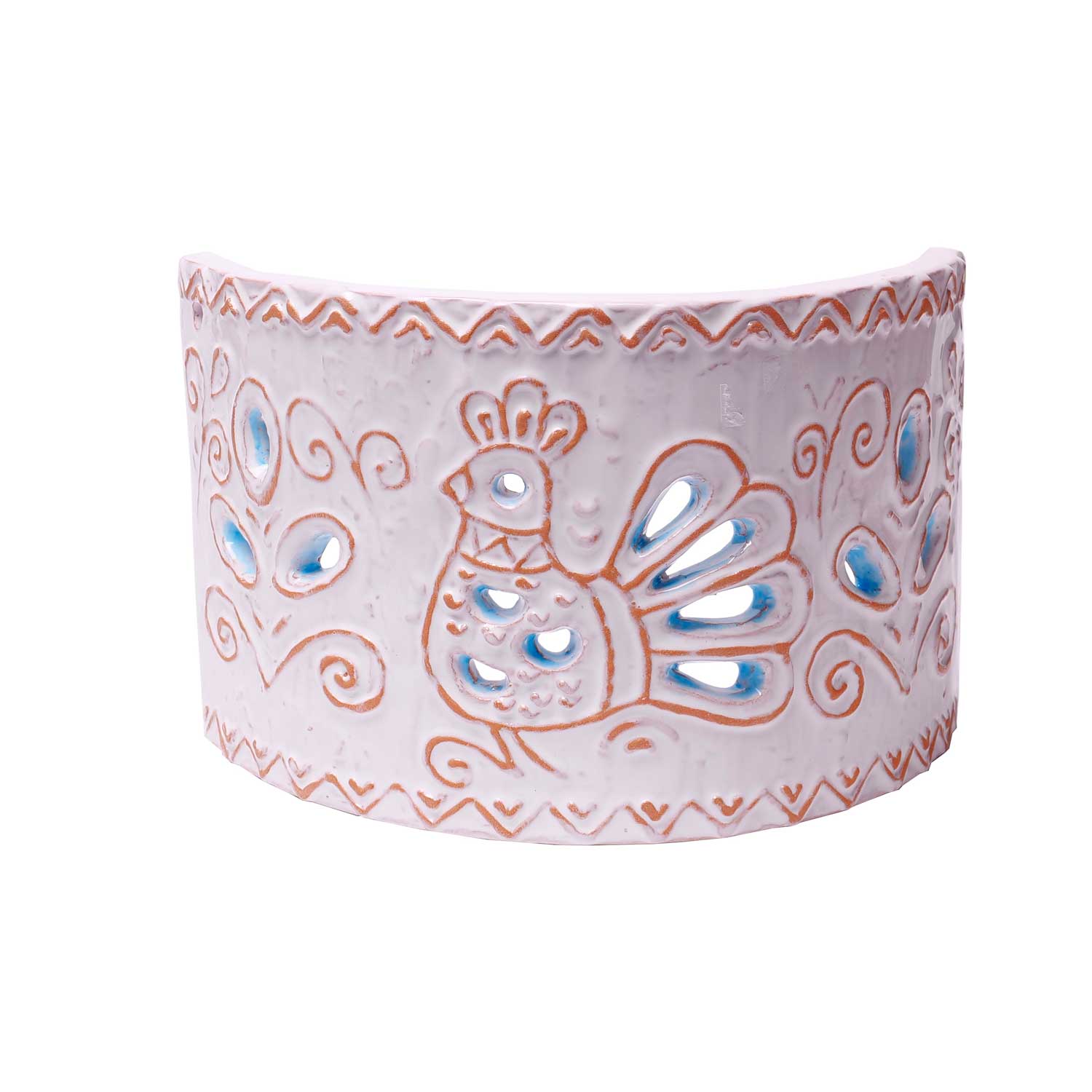 Applique Tegola con motivo pavoncella turchese, misura piccola - Artigianato Pasella