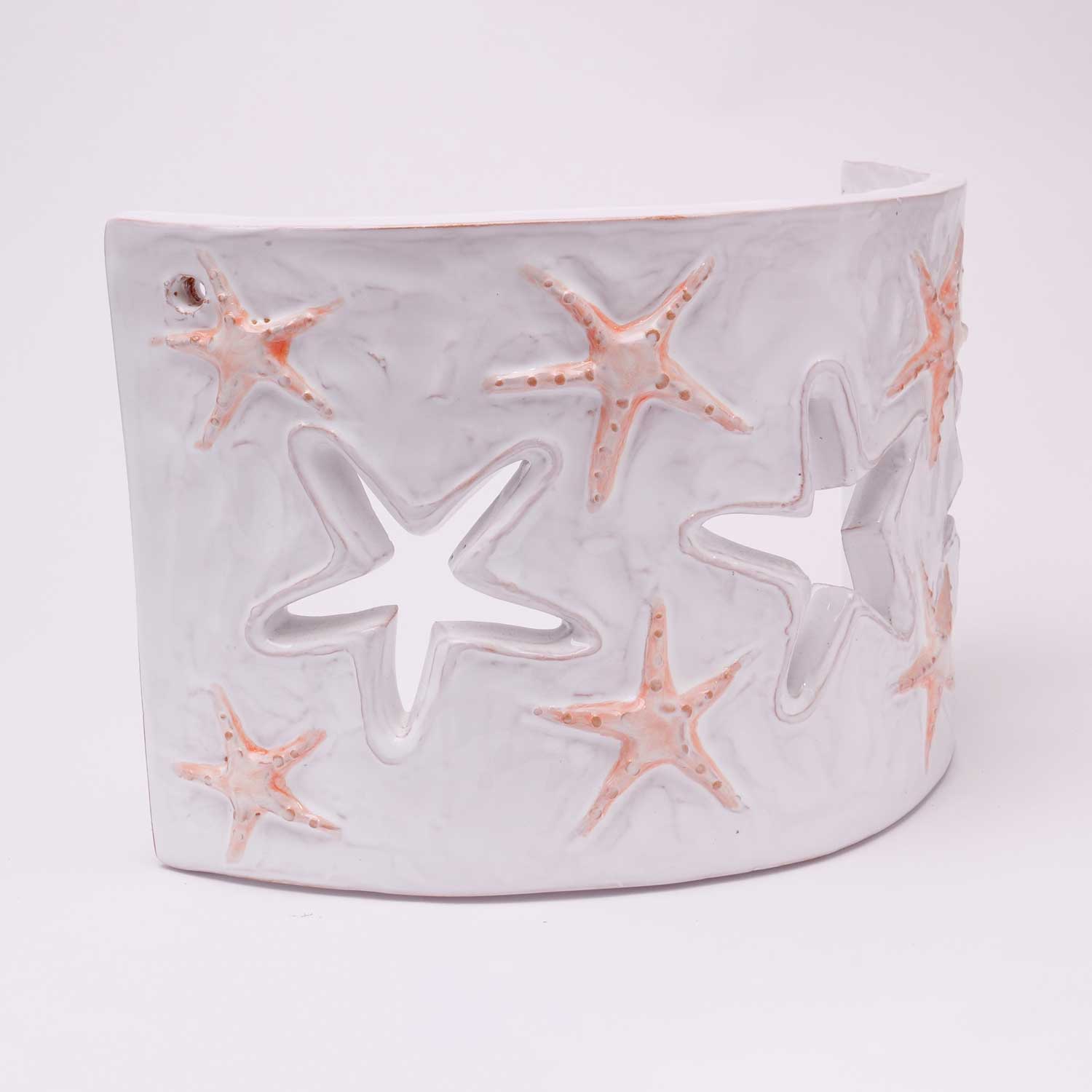 Applique Tegola con motivo stella marina bianco e salmone, misura media - Artigianato Pasella