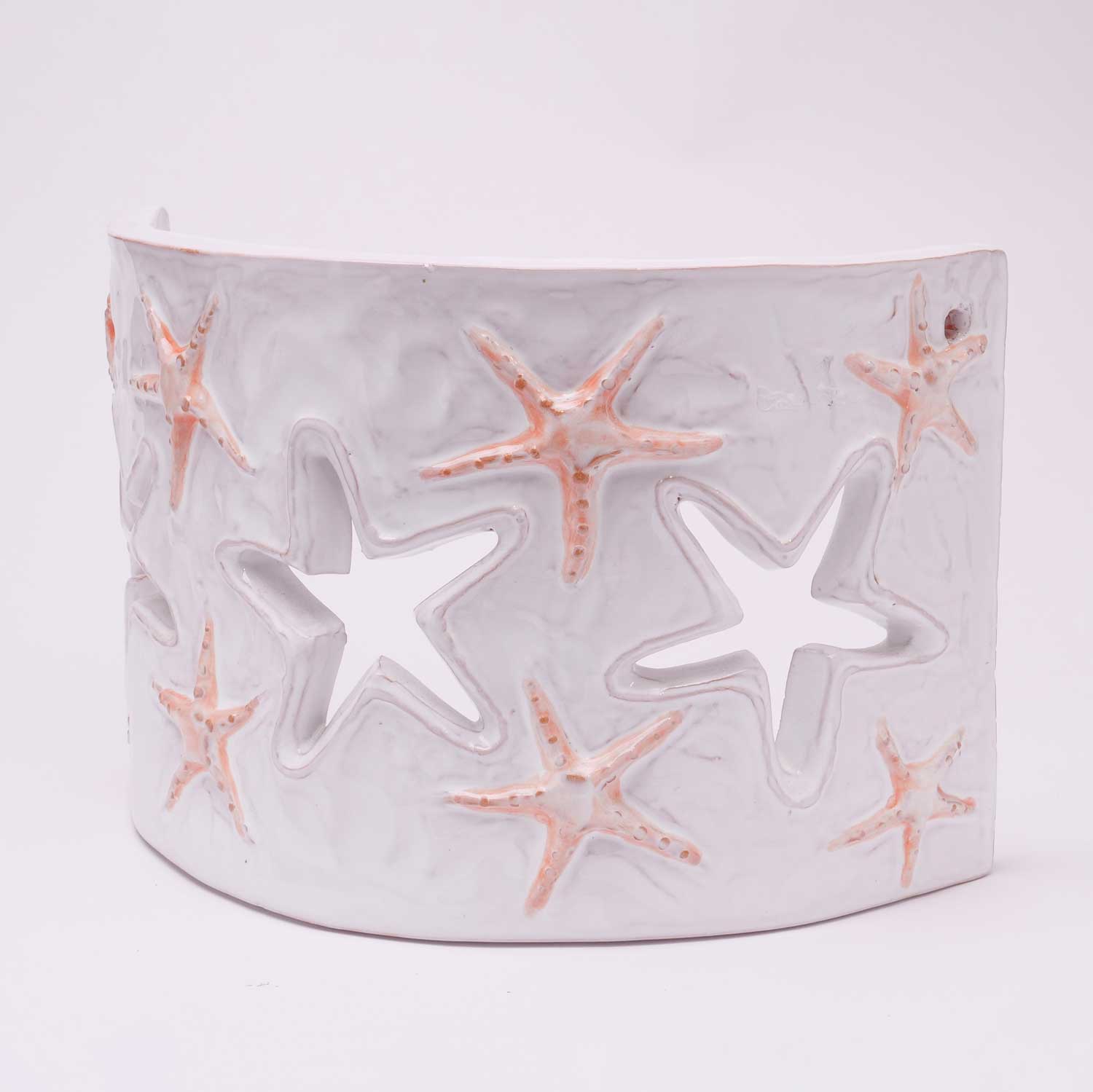 Applique Tegola con motivo stella marina bianco e salmone, misura media - Artigianato Pasella