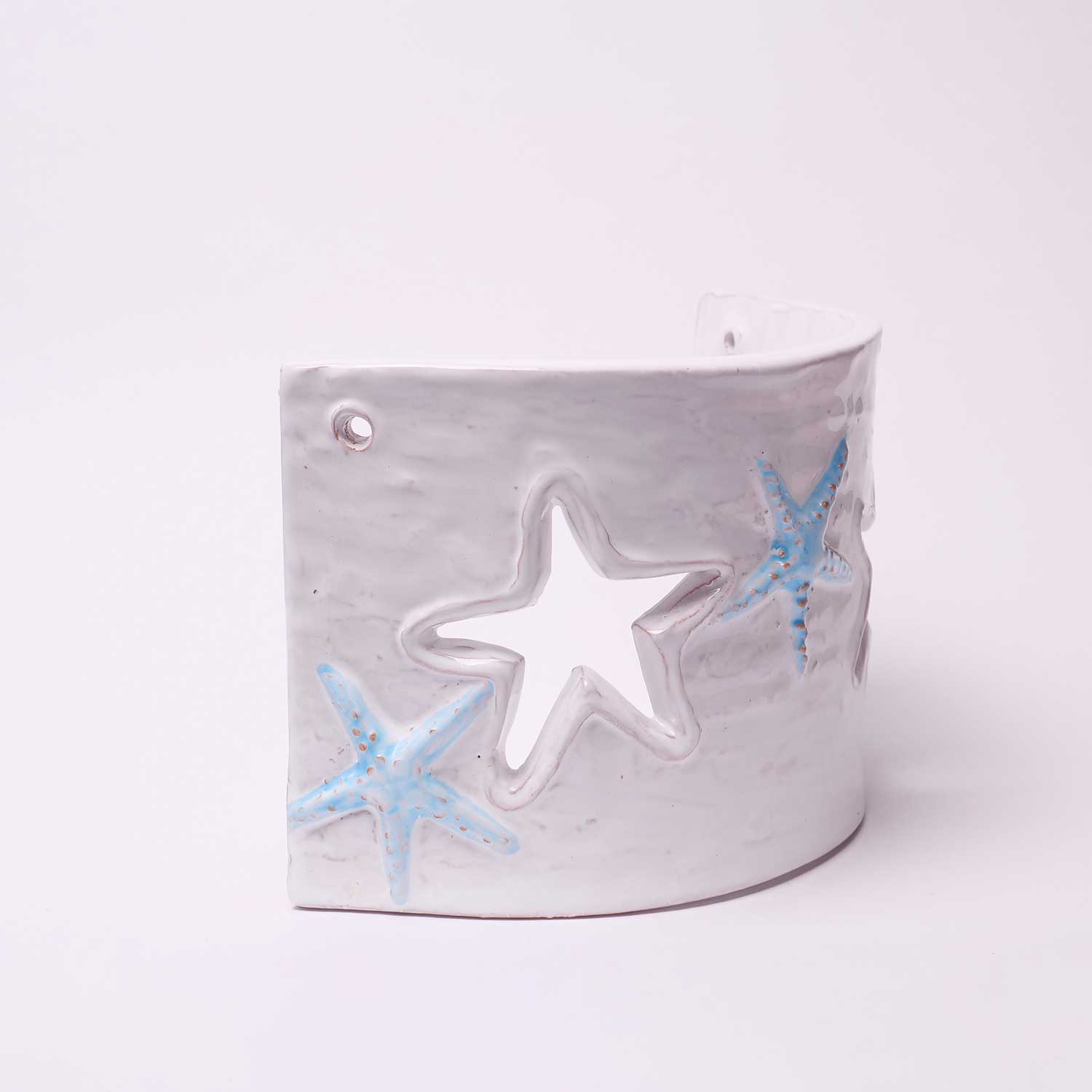 Applique Tegola con motivo stelle marine bianche e turchesi, misura piccola - Artigianato Pasella