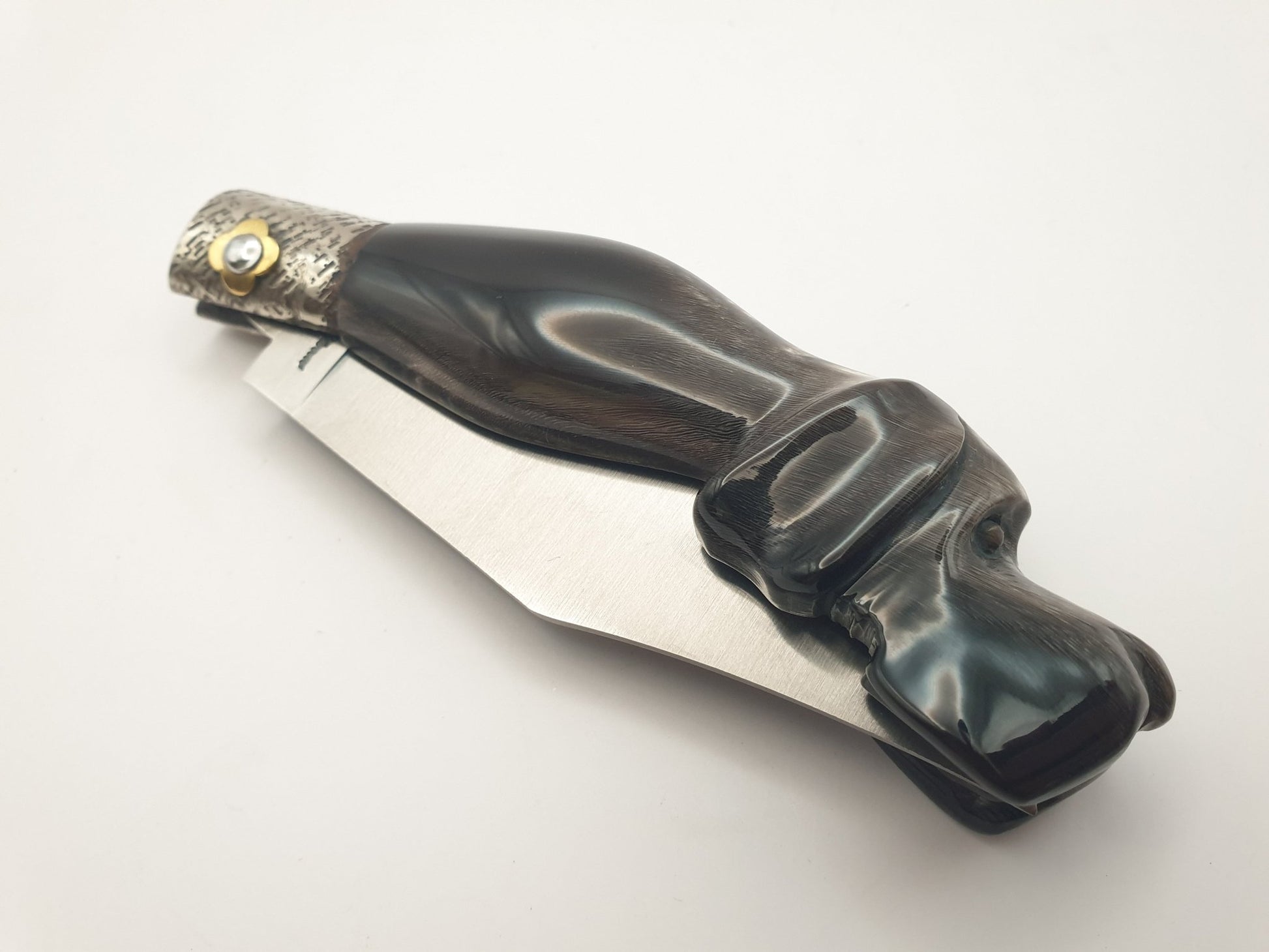 Coltello scultura cane, manico bufalo, 23 cm - Artigianato Pasella