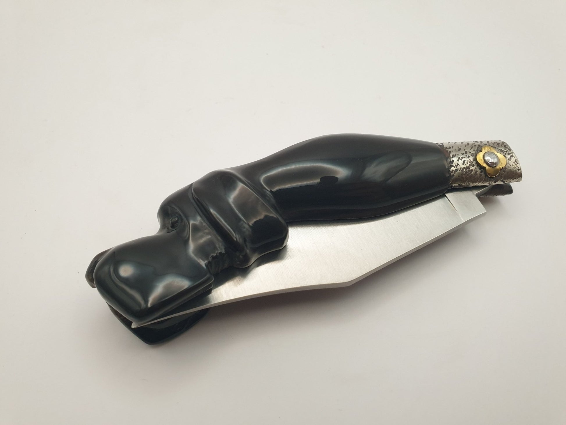 Coltello scultura cane, manico bufalo, 23 cm - Artigianato Pasella