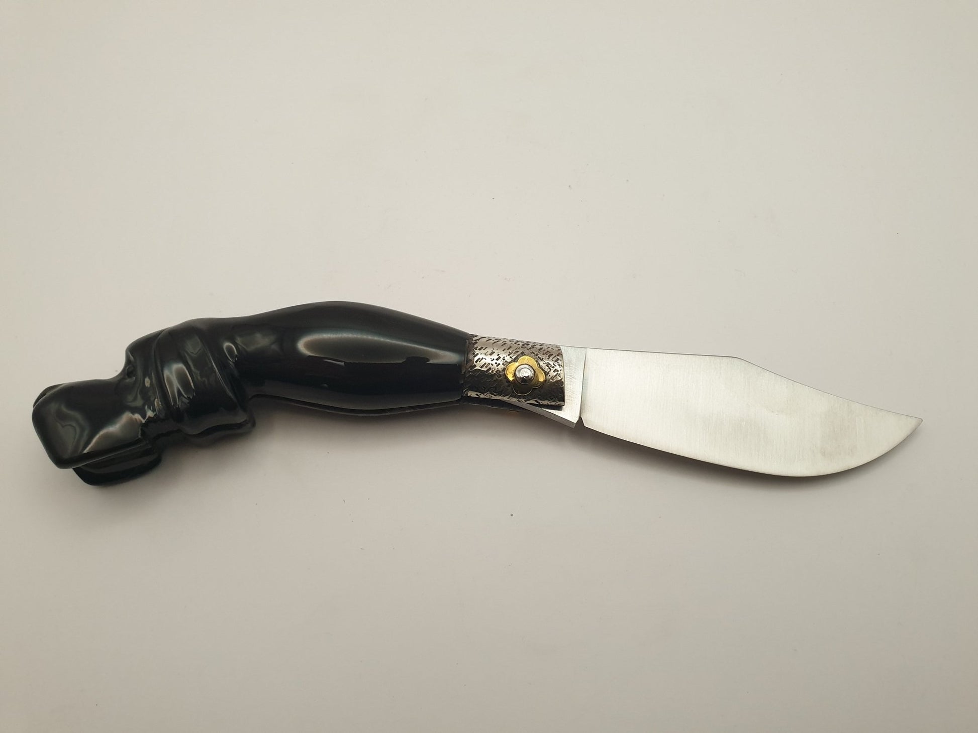Coltello scultura cane, manico bufalo, 23 cm - Artigianato Pasella