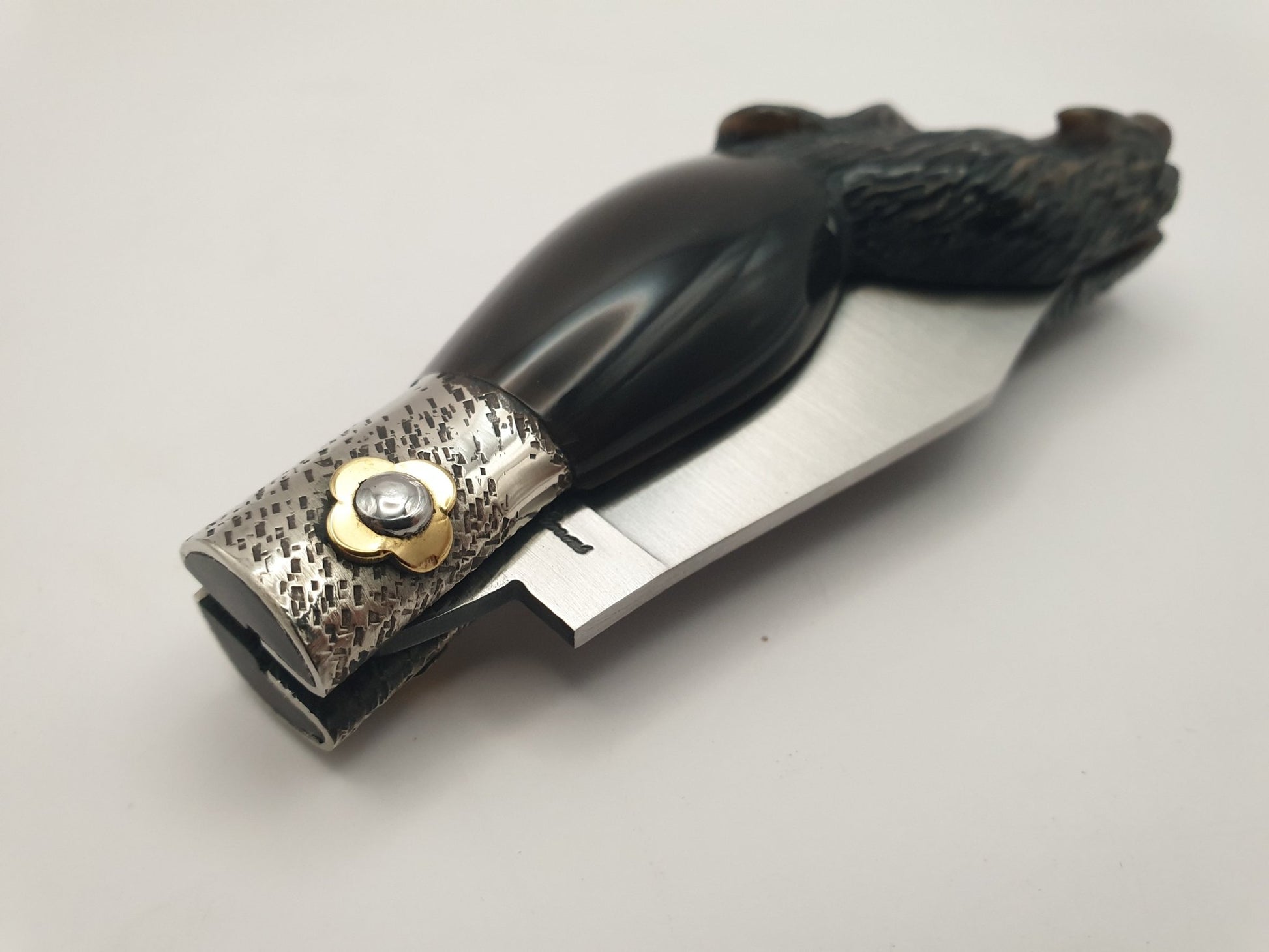 Coltello scultura cinghiale, manico bufalo, 23 cm - Artigianato Pasella