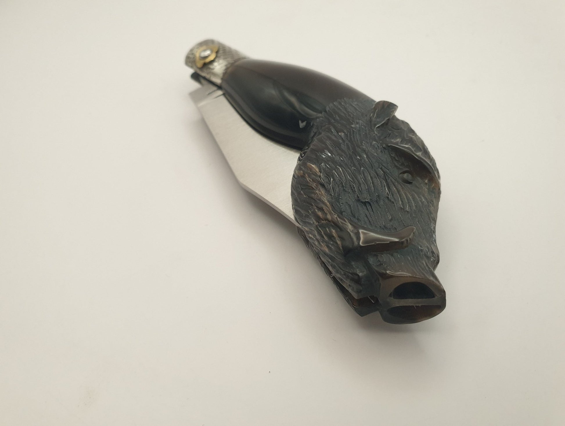 Coltello scultura cinghiale, manico bufalo, 23 cm - Artigianato Pasella