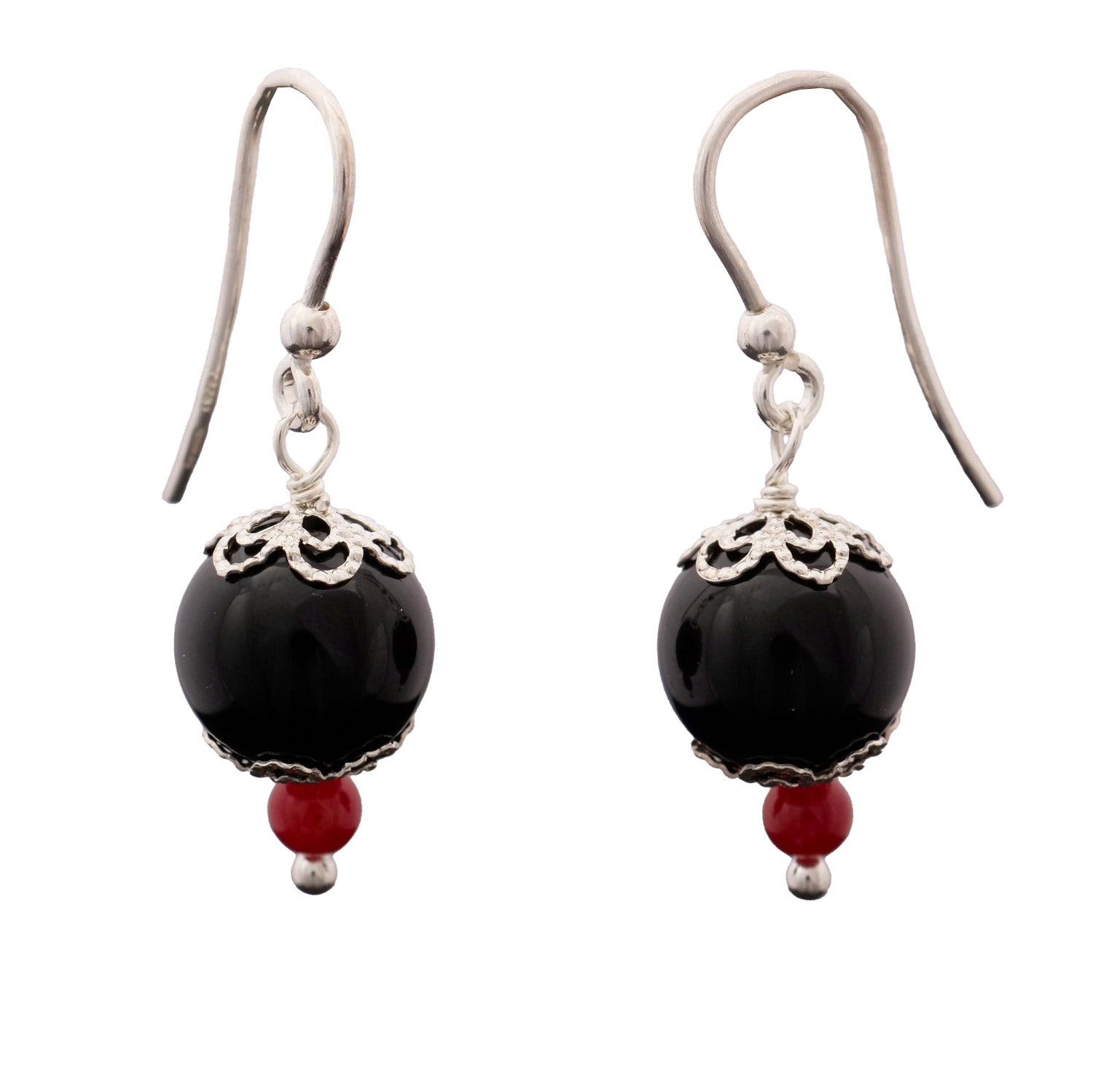 Orecchini pendenti in filigrana con ciondolo "Su Coccu" e corallo - Artigianato Pasella