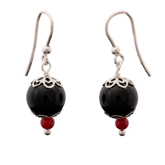 Orecchini pendenti in filigrana con ciondolo "Su Coccu" e corallo - Artigianato Pasella