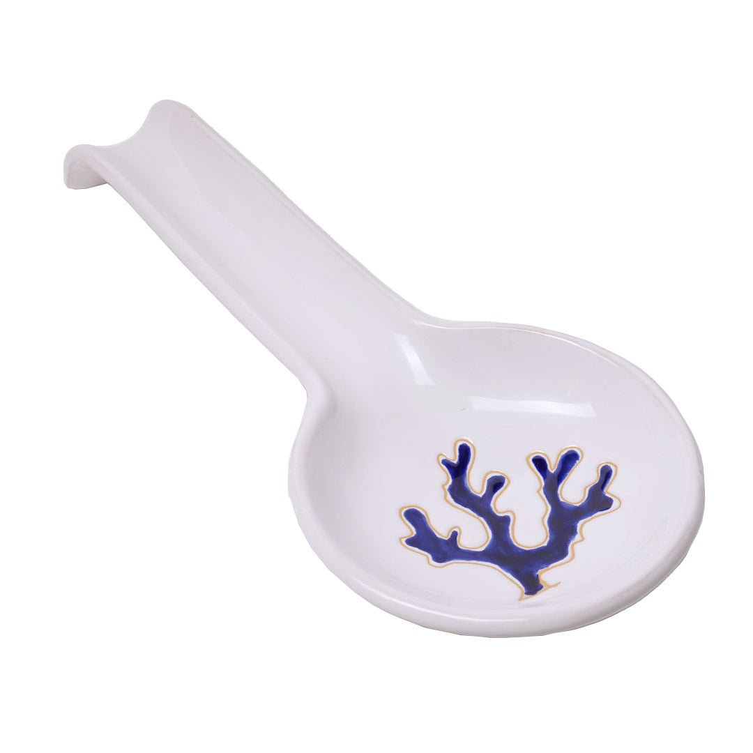 Poggia-mestolo rotondo con motivo corallo blu - Artigianato Pasella