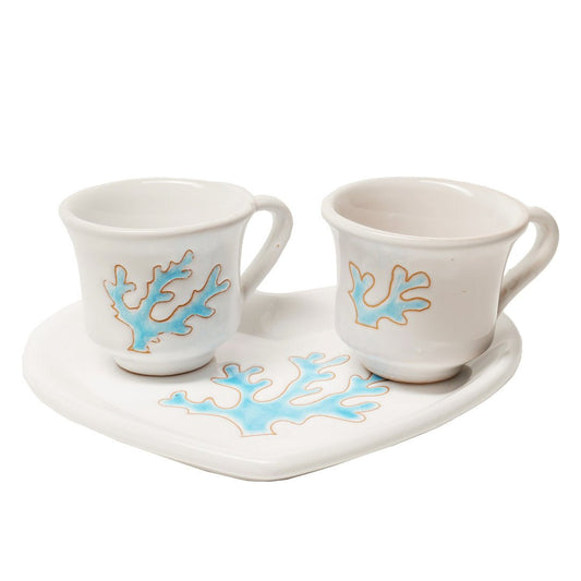 Set da caffè con motivo corallo celeste - Artigianato Pasella