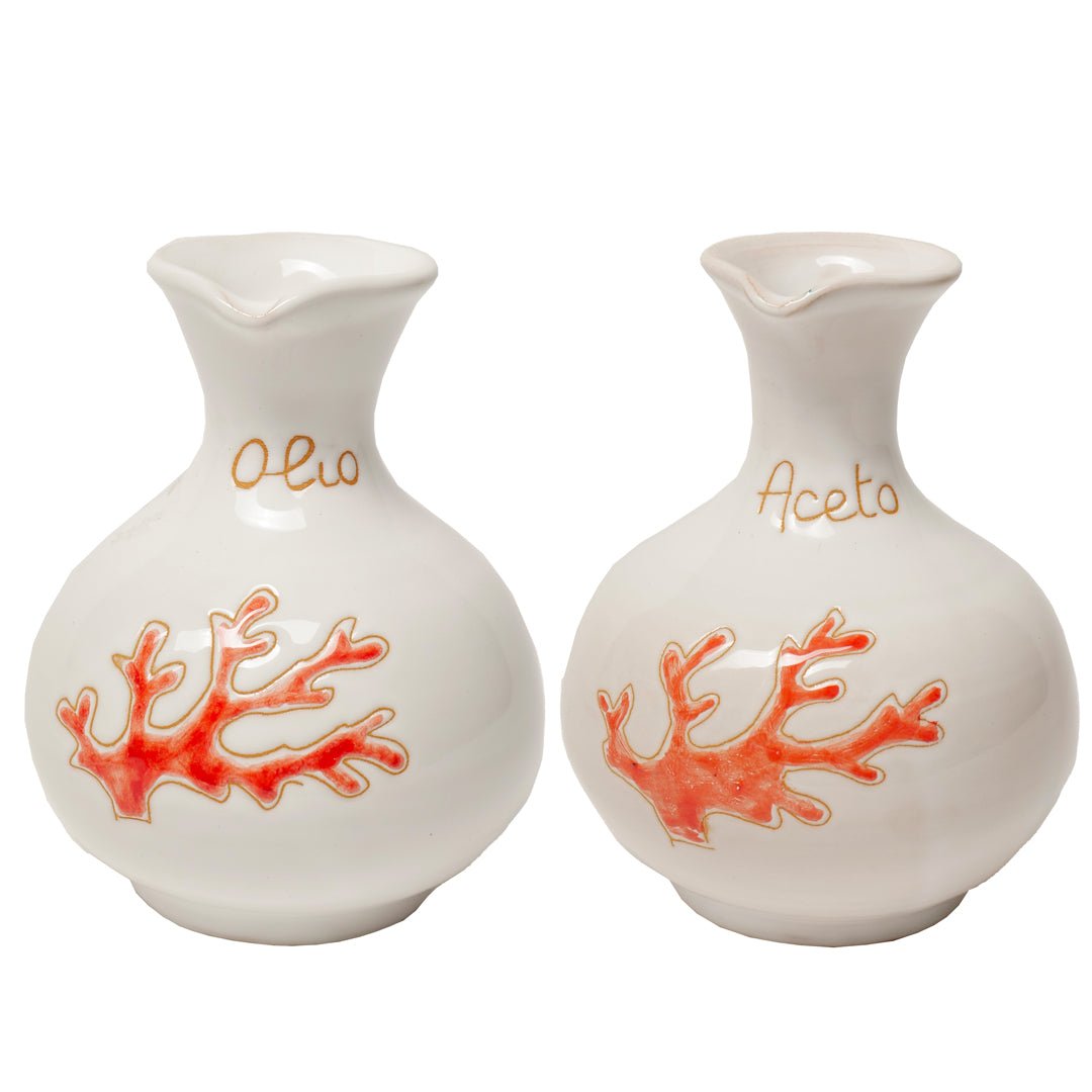 Set di ampolle per olio d'oliva e aceto con motivo corallo rosso - Artigianato Pasella