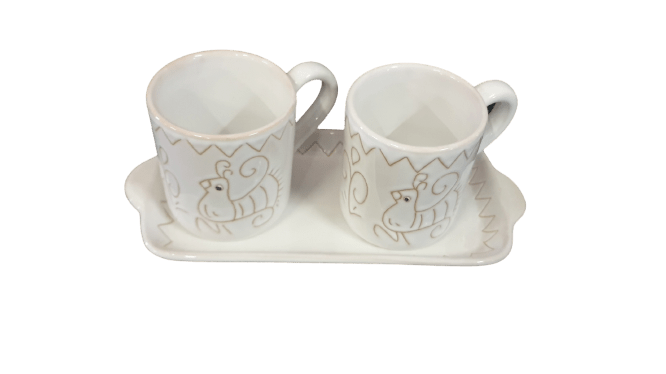 Set di tazze Mug con motivo pavoncella bianca - Artigianato Pasella