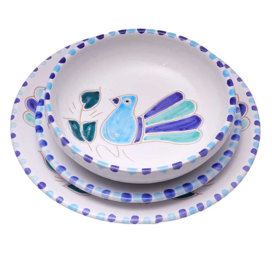 Set piatti con motivo pavoncella turchese - Artigianato Pasella