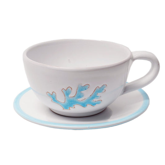 Tazza con piattino motivo corallo celeste - Artigianato Pasella