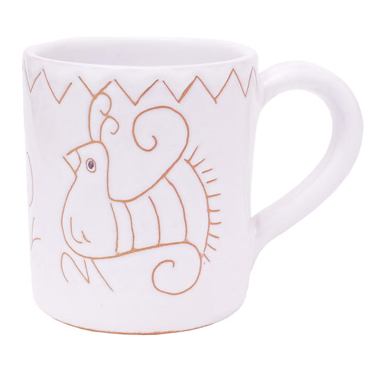 Tazza Mug con manico con motivo pavoncella bianca - Artigianato Pasella