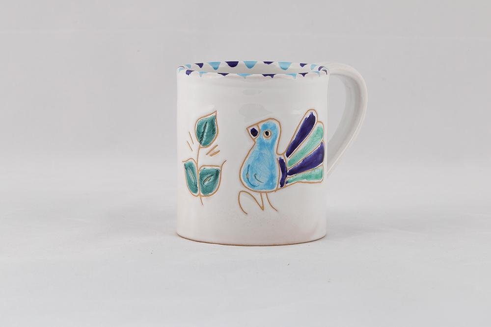 Tazza Mug con manico con motivo pavoncella turchese - Artigianato Pasella