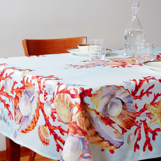Tovaglia con decoro di coralli e perle - Artigianato Pasella
