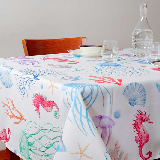 Tovaglia con decoro fondale marino - Artigianato Pasella