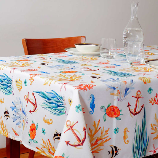 Tovaglia con decoro fondale marino con ancore - Artigianato Pasella