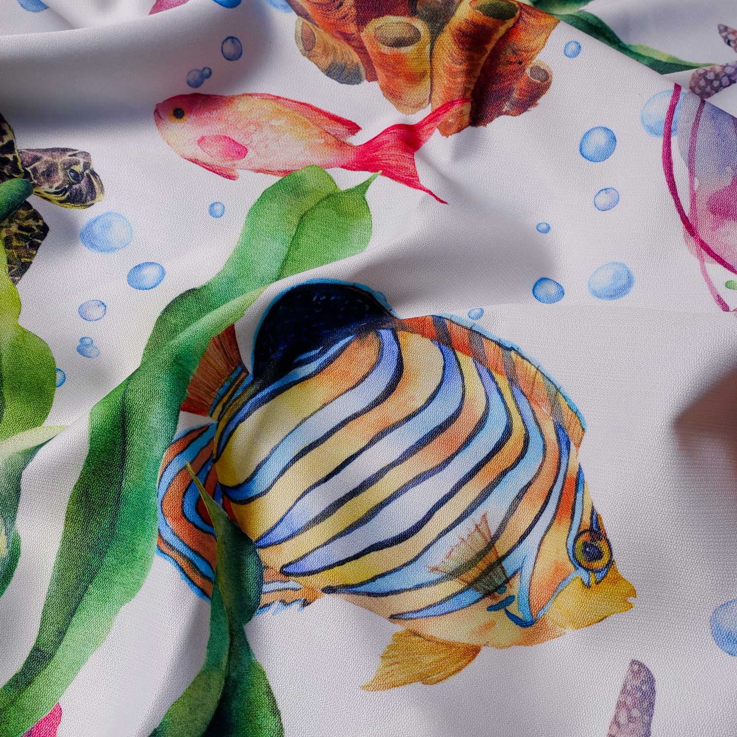 Tovaglia con decoro fondale marino con tartarughe - Artigianato Pasella