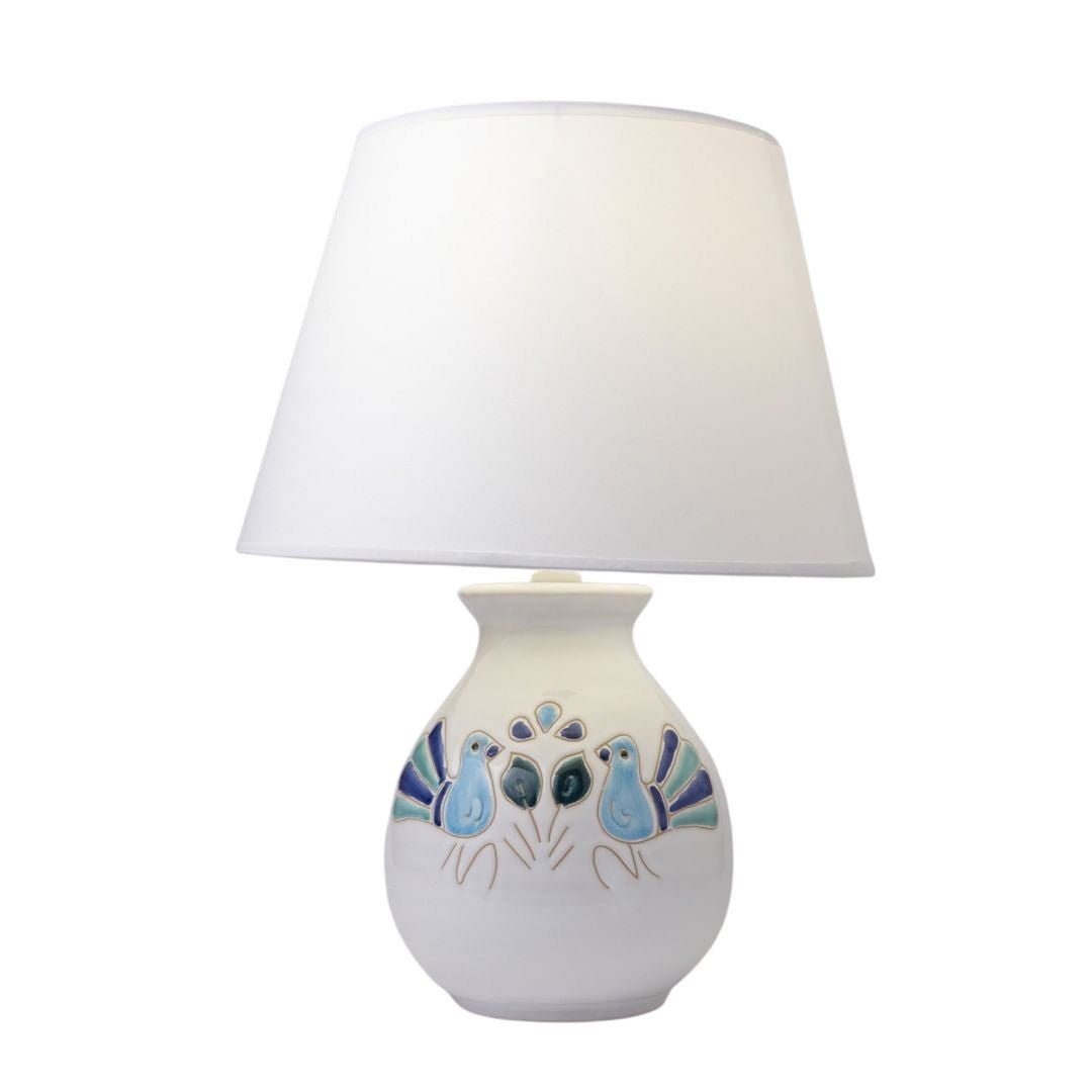 Base lampada con motivo pavoncella turchese, altezza 20 cm - Artigianato Pasella