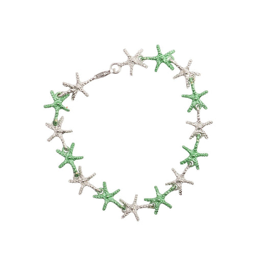 Bracciale in Argento con Stelle Marine Smaltate Verde - Artigianato Pasella