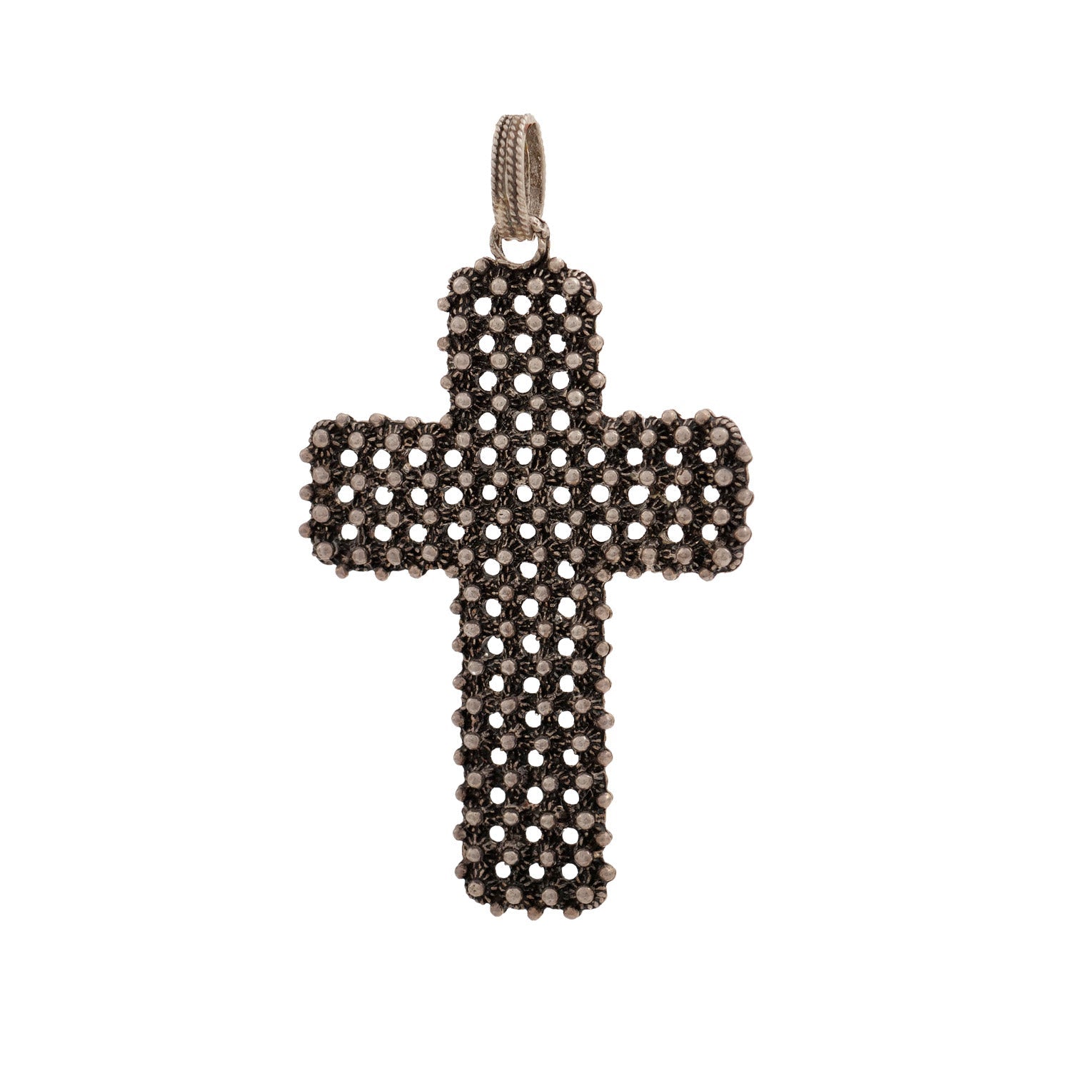 Ciondolo Croce in Argento con Lavorazione Decorativa - Artigianato Pasella