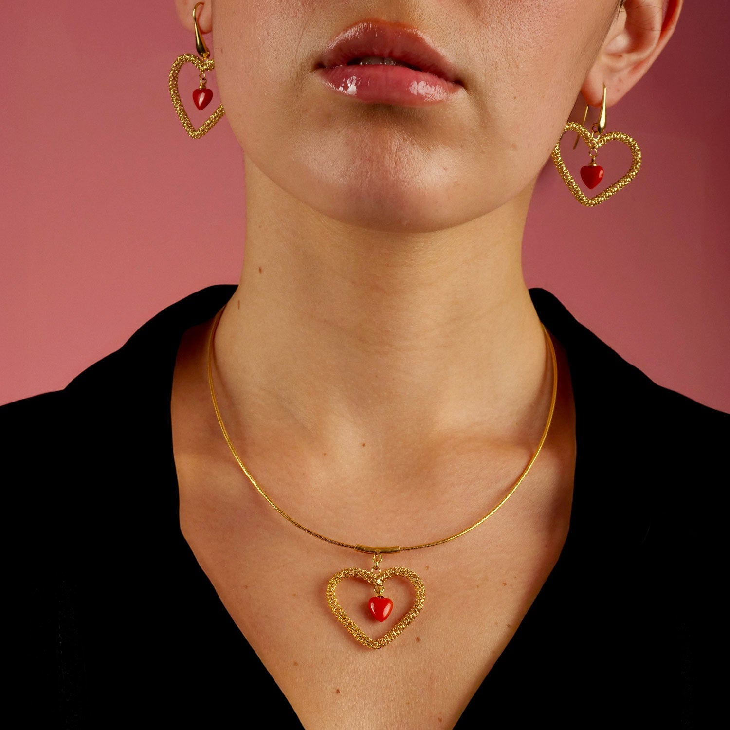 Collana Artigianale in Argento con Ciondolo Cuore e Corallo - Artigianato Pasella