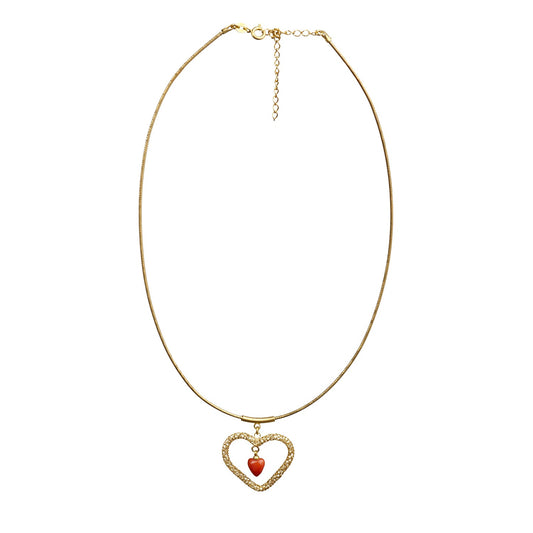 Collana Artigianale in Argento con Ciondolo Cuore e Corallo - Artigianato Pasella