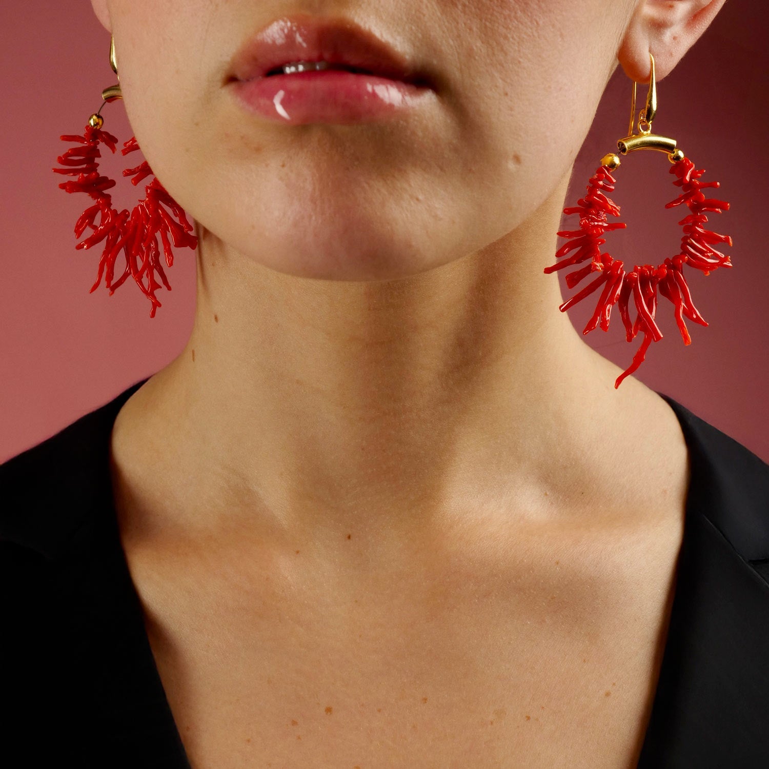 Orecchini Circolari in Argento con Corallo Rosso - Artigianato Pasella
