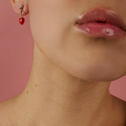 Orecchini in Argento con Cuore Rosso Corallo - Artigianato Pasella