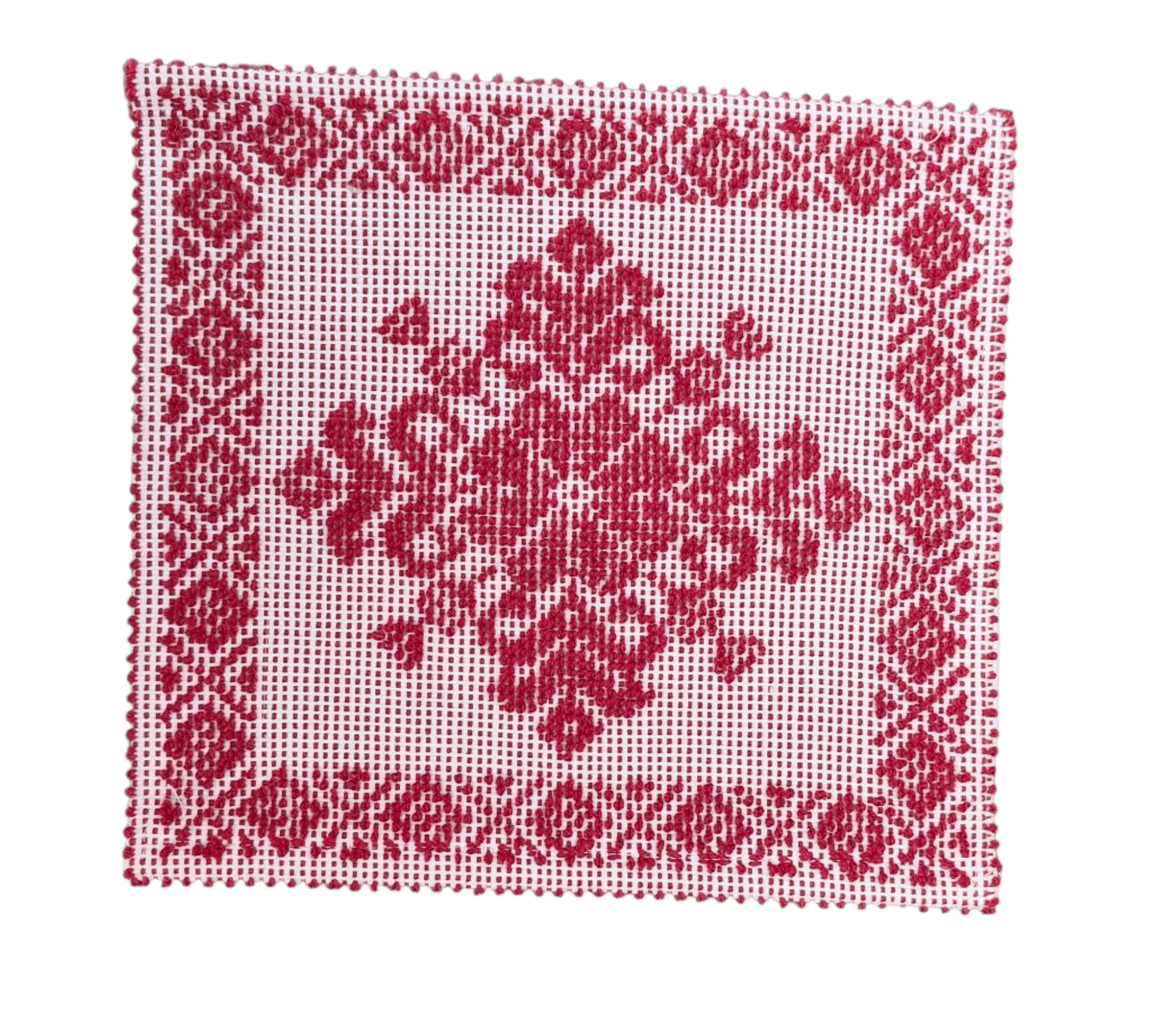 Tappetino - centrino sardo, cotone, lavorazione meccanica, decorazione giglio rossoo, 35x35 cm - Artigianato Pasella